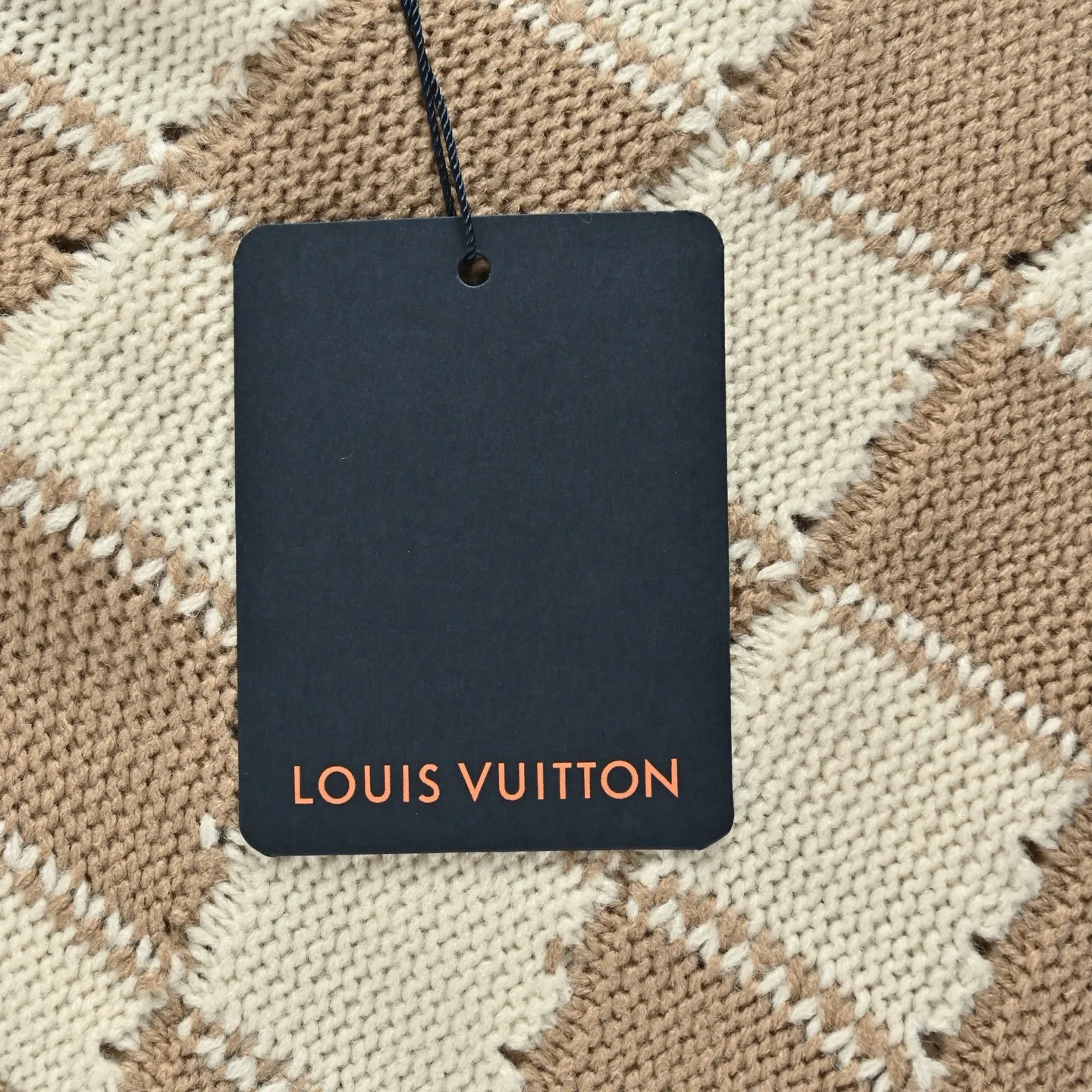Louis Vuitton/Louis Vuitton Khaki Cream White Checkerboard Hollow Round Neck Knitted Cardigan